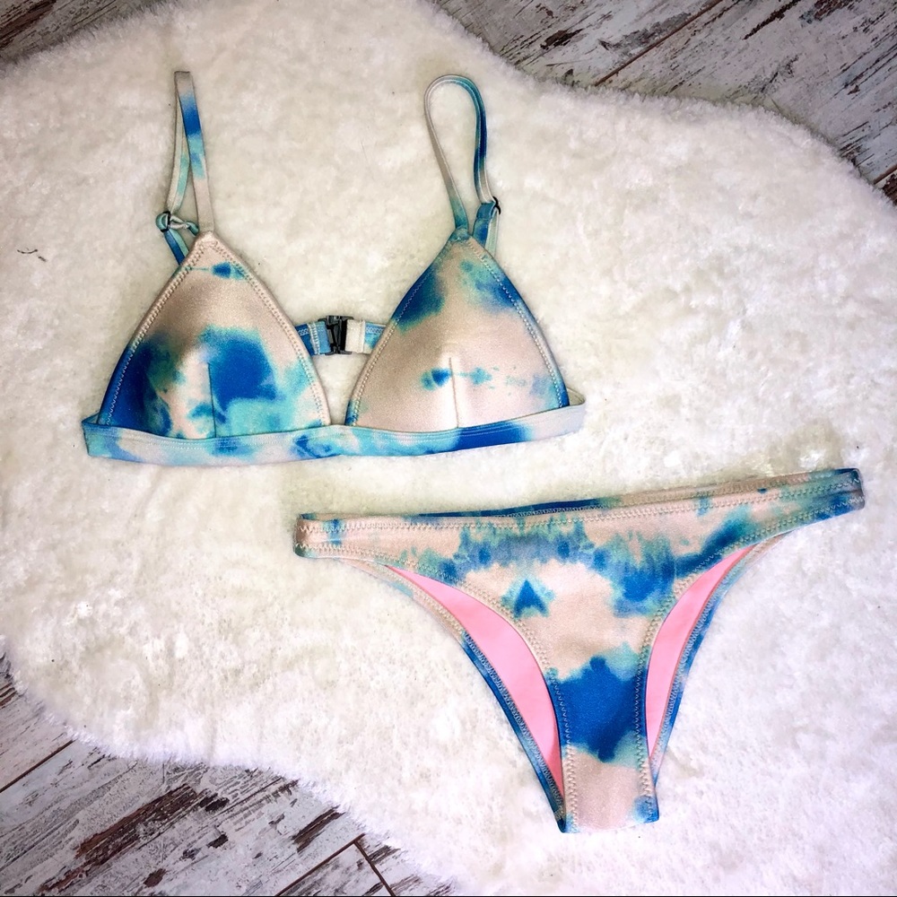 TRIANGL Blue Tie Dye Neoprene Bikini Set